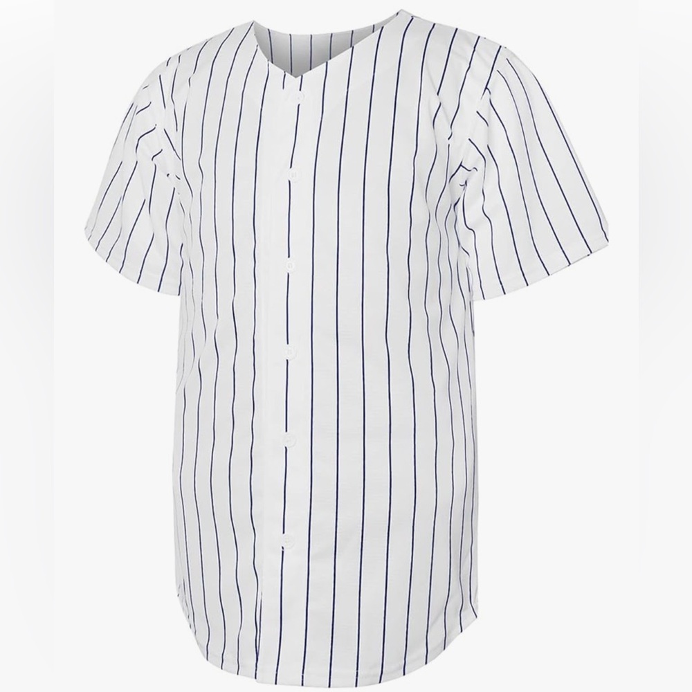 Amazon : Navy Striped Baseball Jersey Button-Up